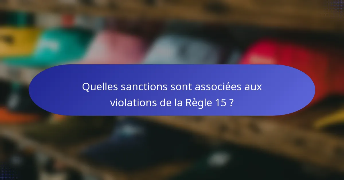 Quelles sanctions sont associées aux violations de la Règle 15 ?